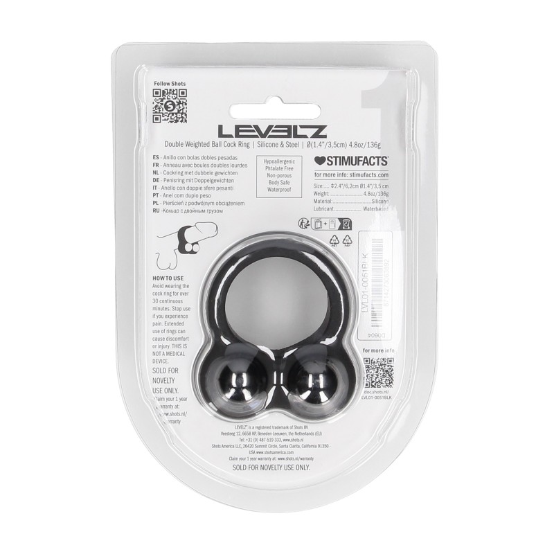 Levelz Liquid Silicone Double Weighted Ball Cockring - Black