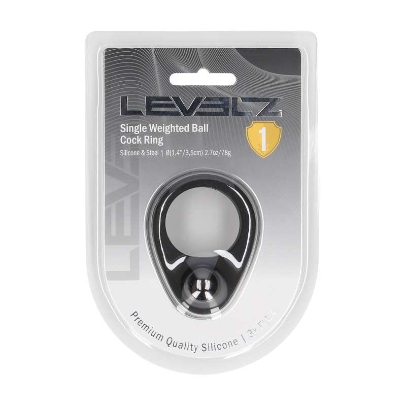 Levelz Liquid Silicone Single Weighted Ball Cockring - Black