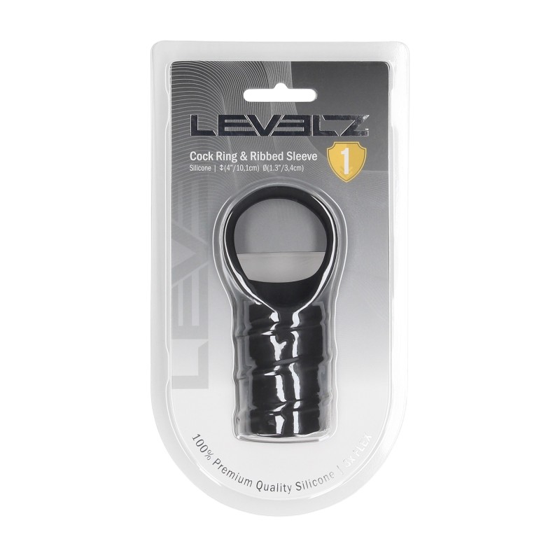 Levelz Silicone Cockring and Ribbed Sleeve - Black