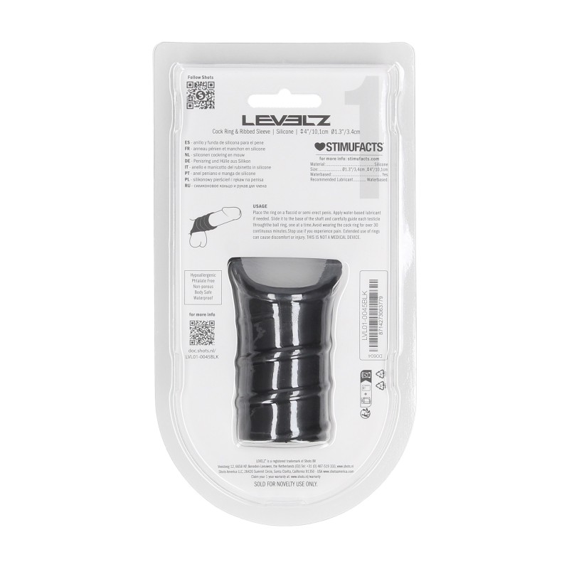 Levelz Silicone Cockring and Ribbed Sleeve - Black