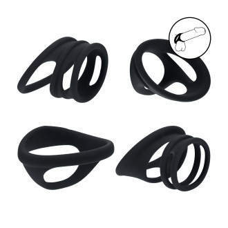 Levelz Silicone Cock and Ball Ring Set of 4 - Black