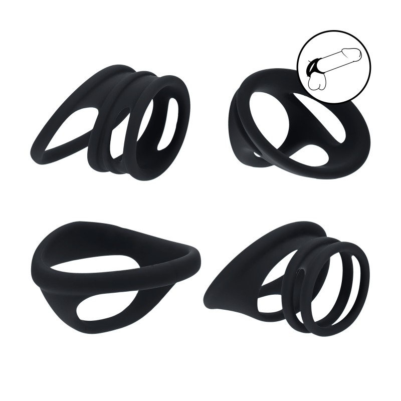 Levelz Silicone Cock and Ball Ring Set of 4 - Black