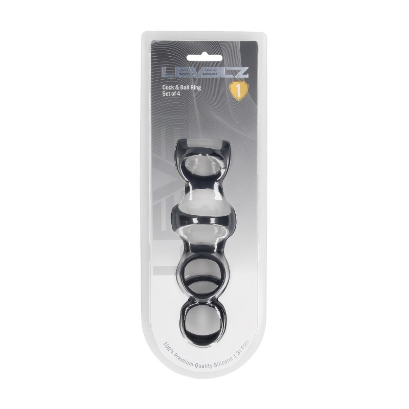 Levelz Silicone Cock and Ball Ring Set of 4 - Black