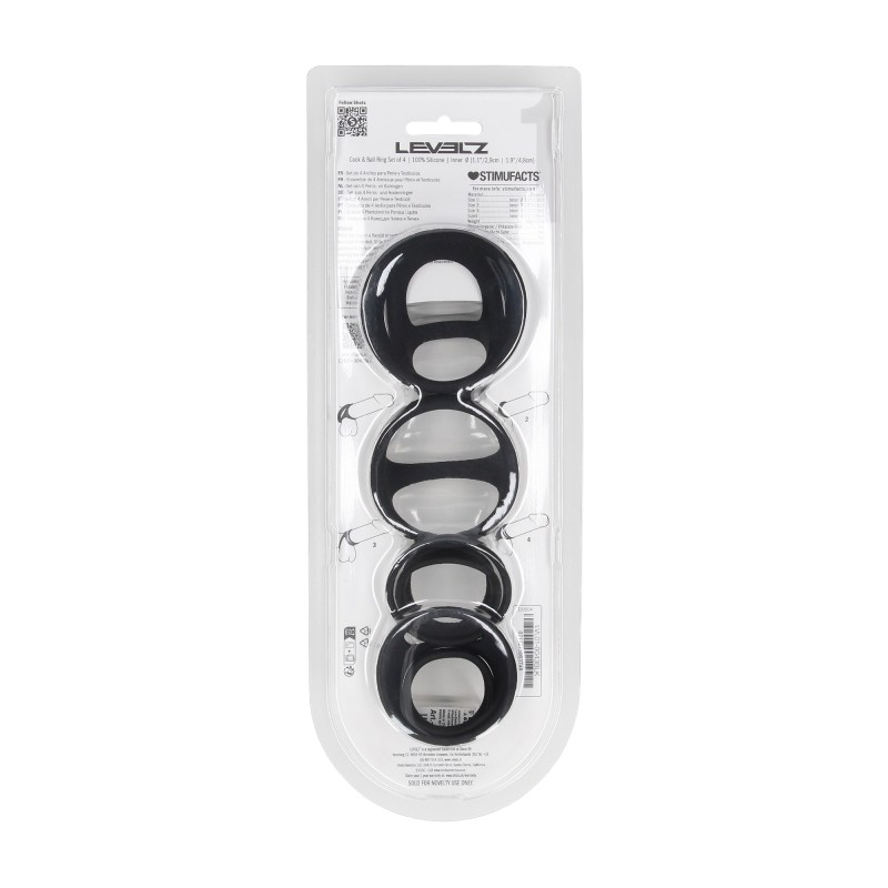 Levelz Silicone Cock and Ball Ring Set of 4 - Black