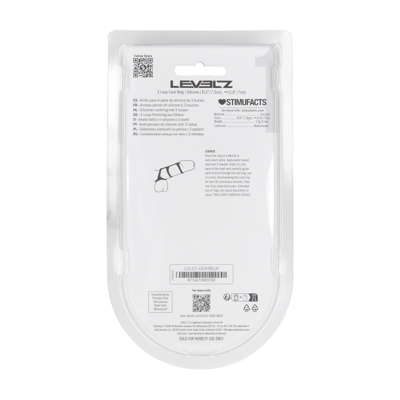 Levelz 3 Loop Silicone Cockring - Black