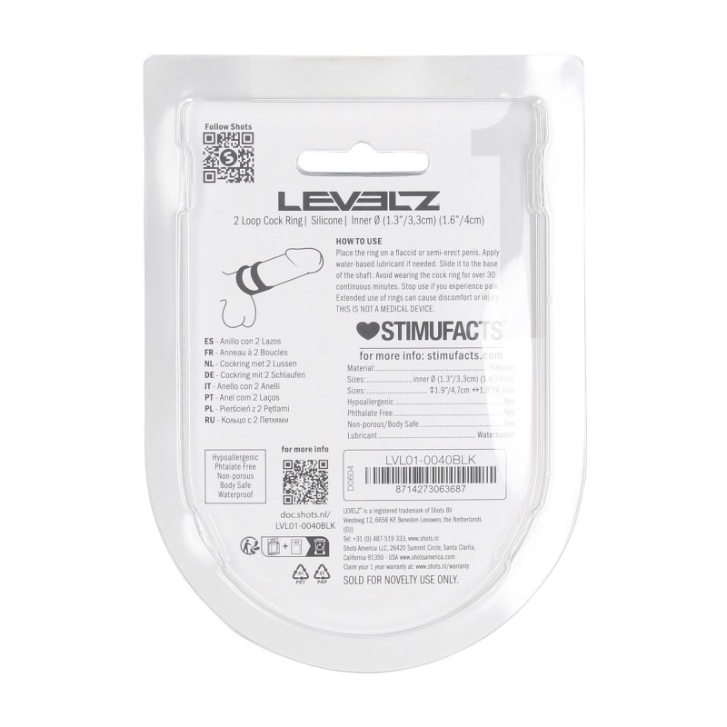 Levelz 2 Loop Silicone Cockring - Black