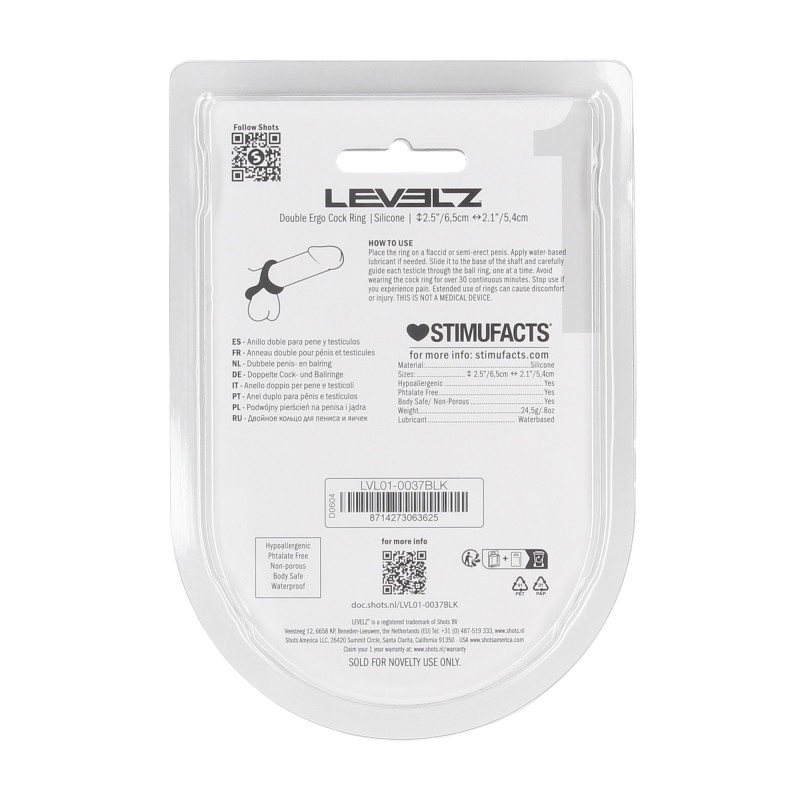 Levelz Double Ergo Silicone Cockring - Black