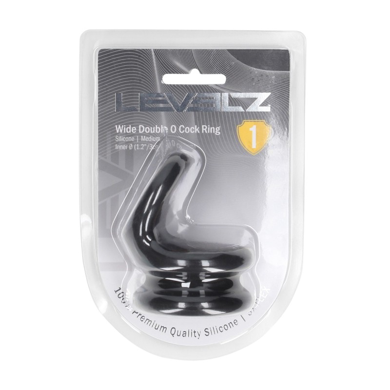 Levelz Wide Double O Silicone Cockring - M - Black