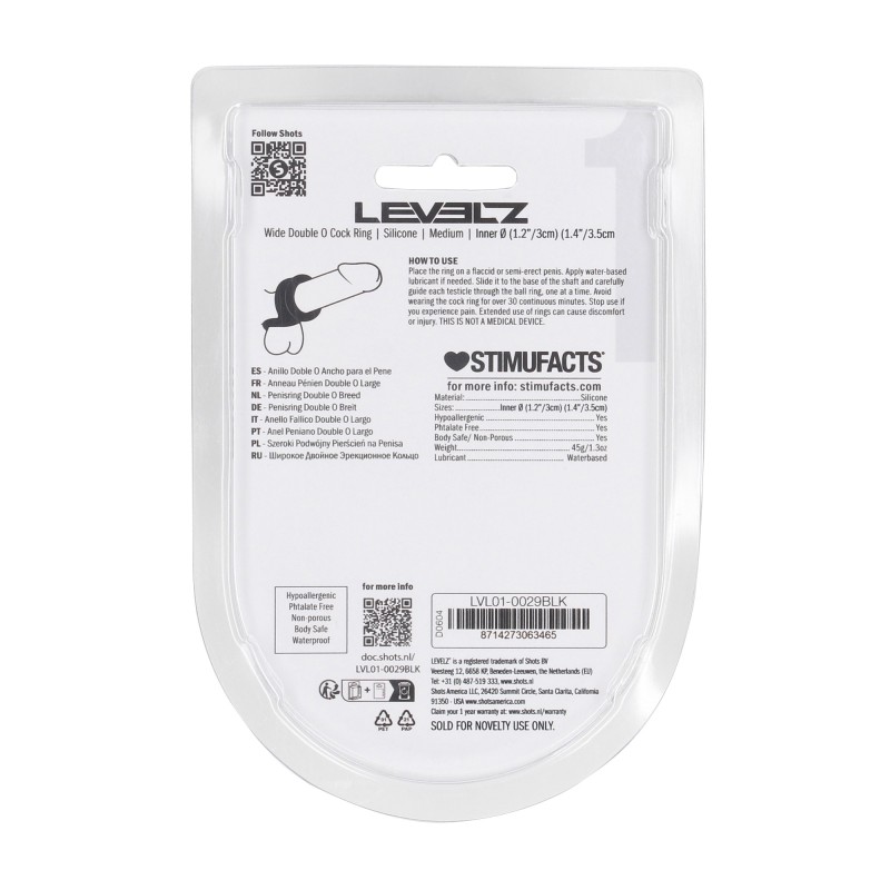 Levelz Wide Double O Silicone Cockring - M - Black