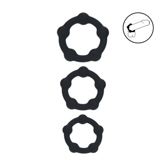 Levelz Beaded Silicone Cockring Set of 3 - S/M/L - Black
