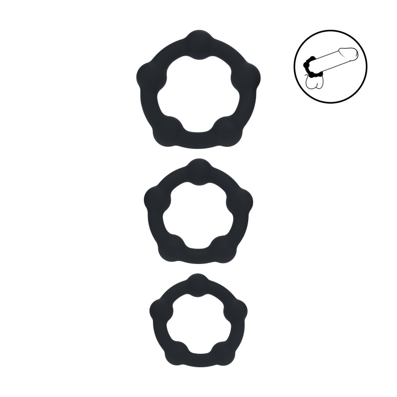 Levelz Beaded Silicone Cockring Set of 3 - S/M/L - Black
