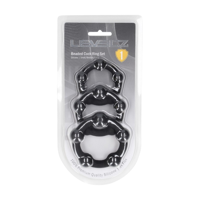 Levelz Beaded Silicone Cockring Set of 3 - S/M/L - Black