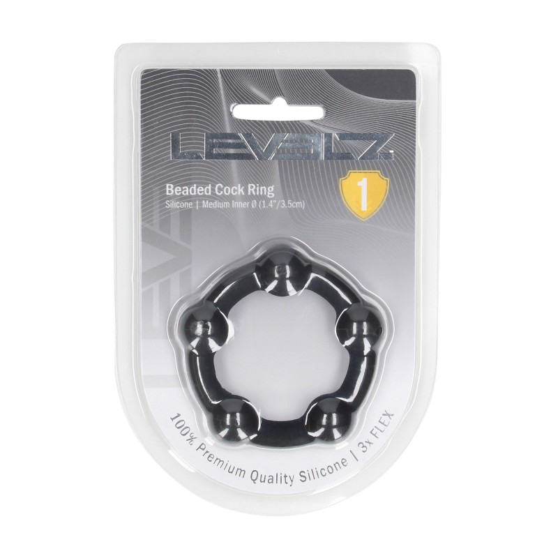Levelz Beaded Silicone Cockring - M - 45mm - Black