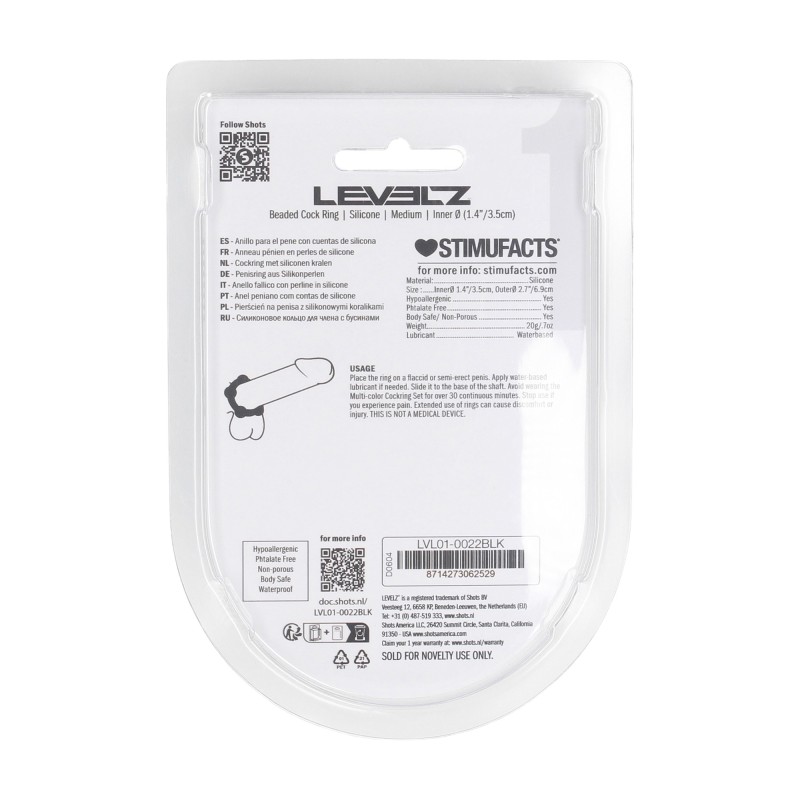 Levelz Beaded Silicone Cockring - M - 45mm - Black