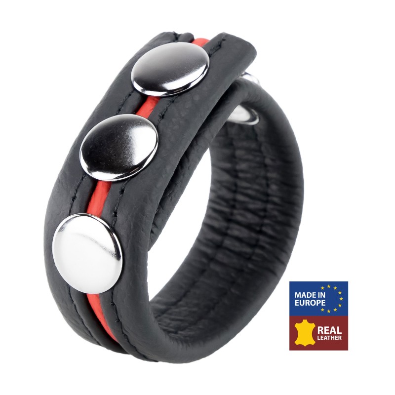 Red Leather Adjustable Leather Cockring - Red