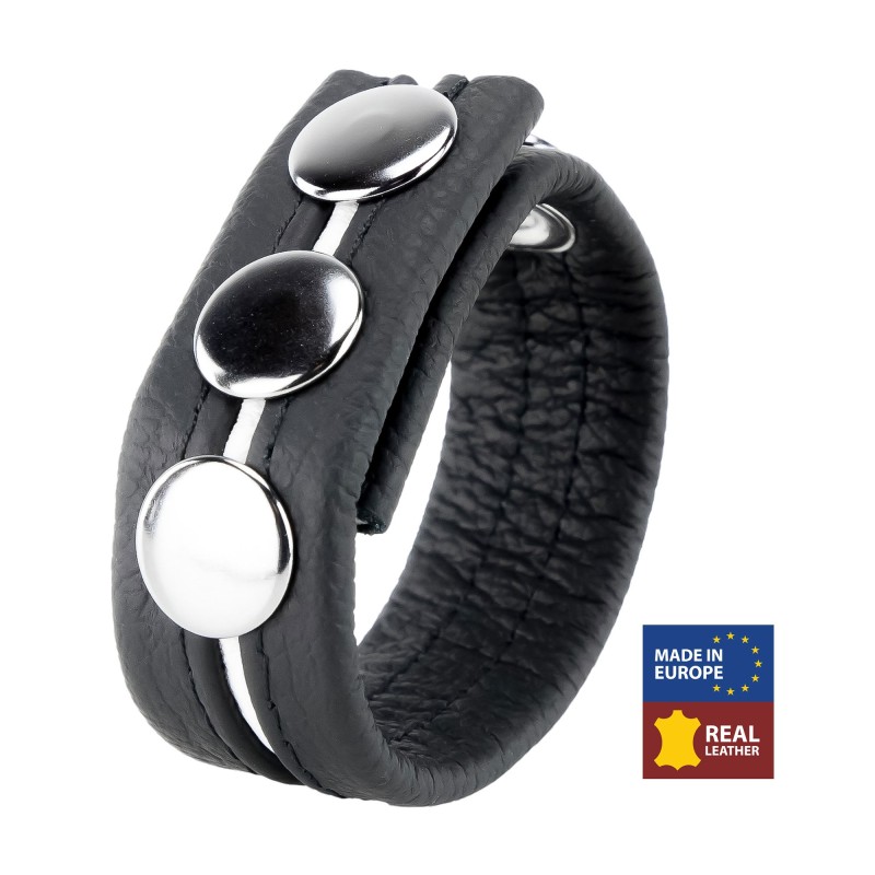 Red Leather Adjustable Leather Cockring - white