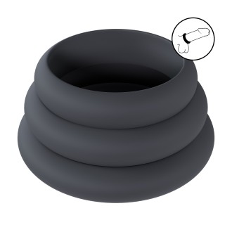 Levelz Wide Wide O Silicone Cockring Set of 3 - L/XL/XXL - Black