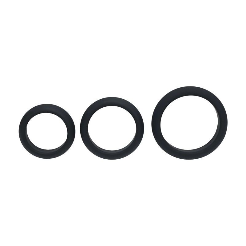 Levelz Wide O Silicone Cockring Set of 3 - S/M/L - Black