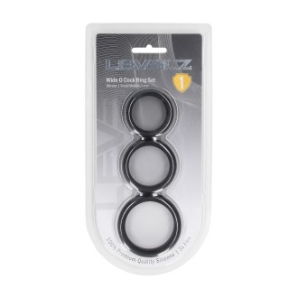 Levelz Wide O Silicone Cockring Set of 3 - S/M/L - Black