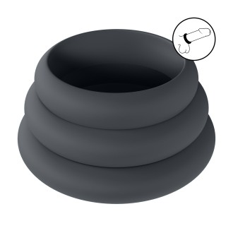 Levelz Wide O Silicone Cockring Set of 3 - S/M/L - Black
