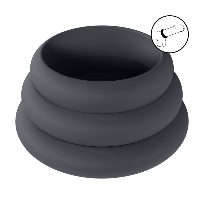 Levelz Wide O Silicone Cockring Set of 3 - S/M/L - Black