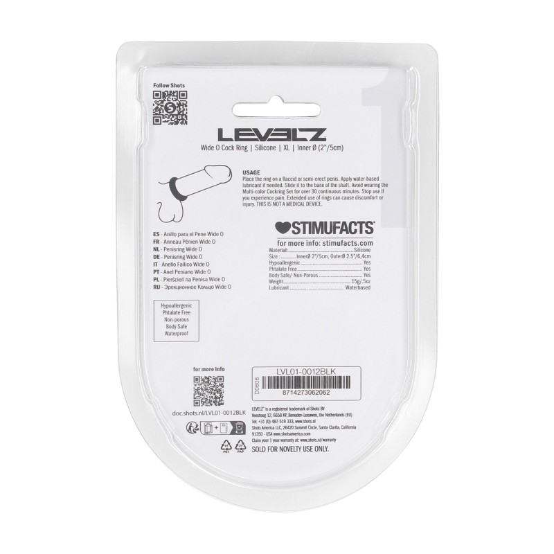 Levelz Wide O Silicone Cockring - XL - 50mm - Black