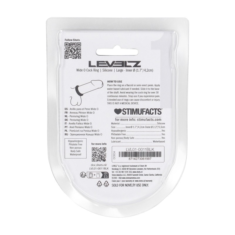 Levelz Wide O Silicone Cockring - L - 42mm - Black