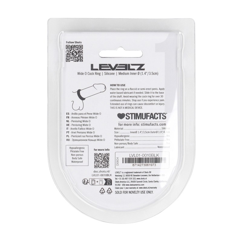 Levelz Wide O Silicone Cockring - M - 35mm - Black