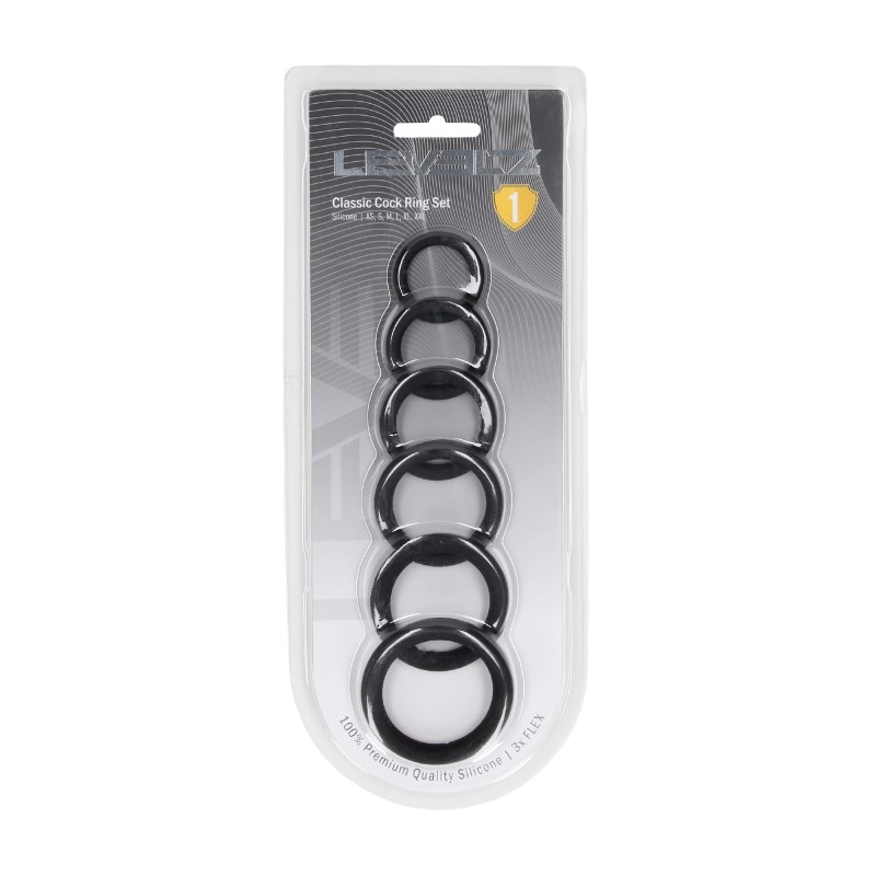 Levelz Classic Silicone Cockring Set of 6 - Black