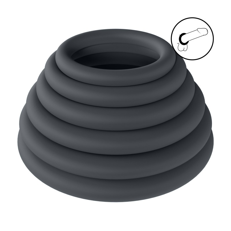 Levelz Classic Silicone Cockring Set of 6 - Black