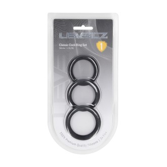 Levelz Classic Silicone Cockring Set of 3 - L/XL/XXL - Black