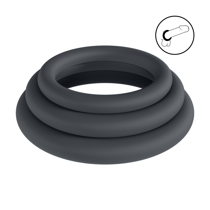 Levelz Classic Silicone Cockring Set of 3 - L/XL/XXL - Black