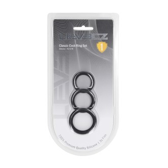 Levelz Classic Silicone Cockring Set of 3 - XS/S/M - Black