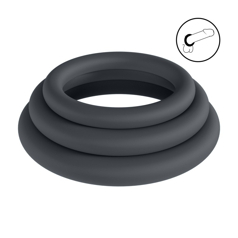Levelz Classic Silicone Cockring Set of 3 - XS/S/M - Black