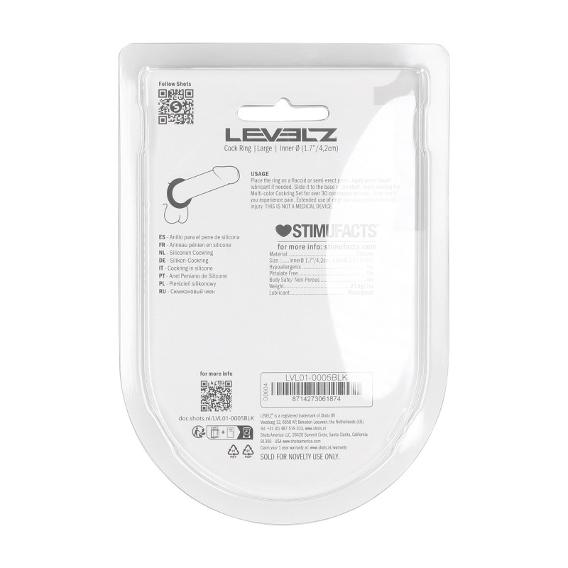 Levelz Liquid Silicone Cockring - L - Black