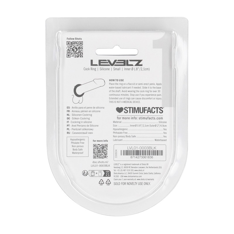 Levelz Liquid Silicone Cockring - S - Black