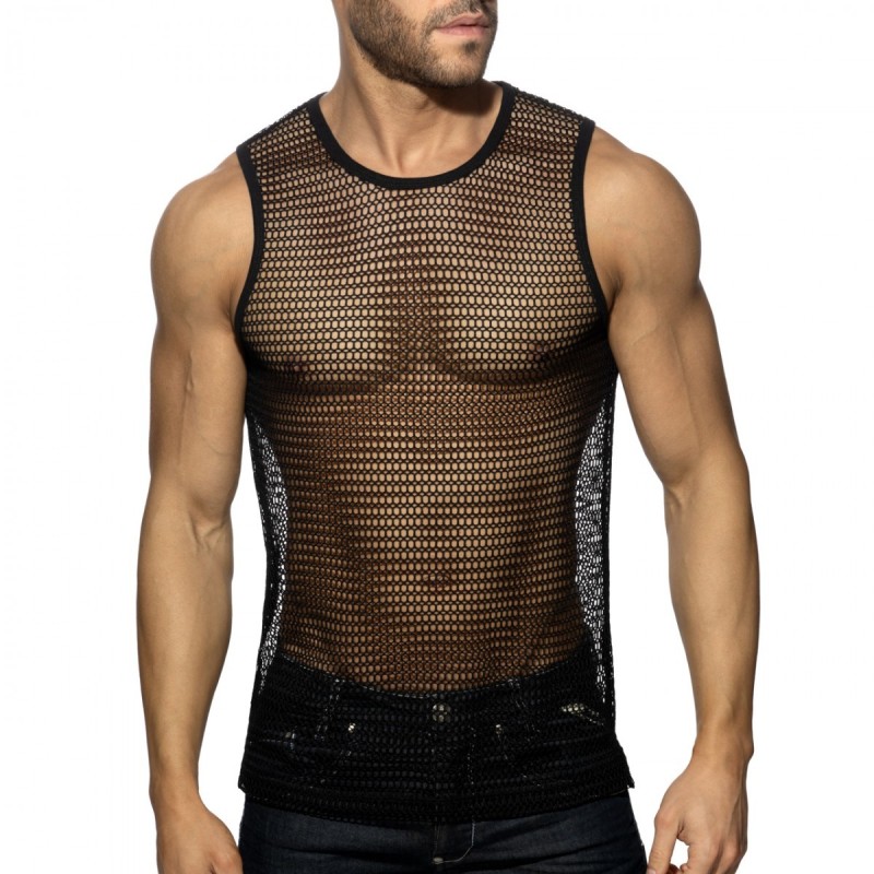 Addicted AD1426 Openwork Fabric Tank Top Black