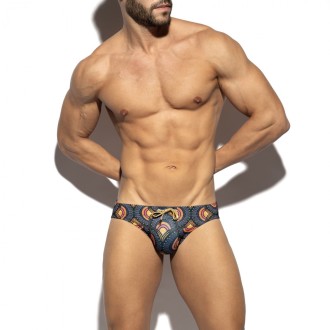 ES Collection 2604 Peacock Print Swim Brief Black