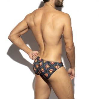 ES Collection 2604 Peacock Print Swim Brief Black