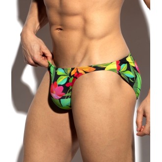 ES Collection UN662 Bold Flowers Bikini Brief Black