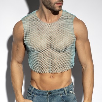 ES Collection TS338 Beachy Net Midriff Crop Top Sky Blue
