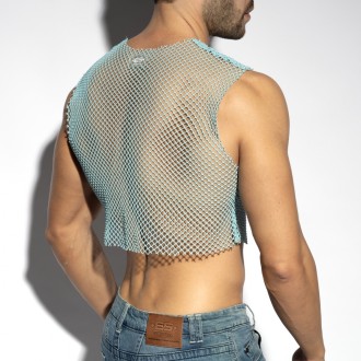 ES Collection TS338 Beachy Net Midriff Crop Top Sky Blue