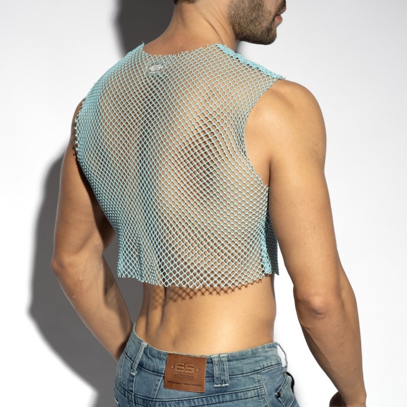 ES Collection TS338 Beachy Net Midriff Crop Top Sky Blue