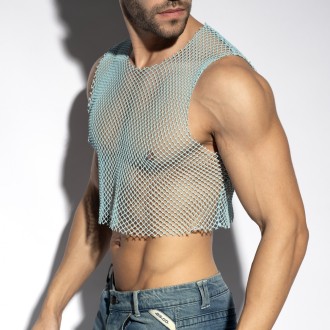 ES Collection TS338 Beachy Net Midriff Crop Top Sky Blue
