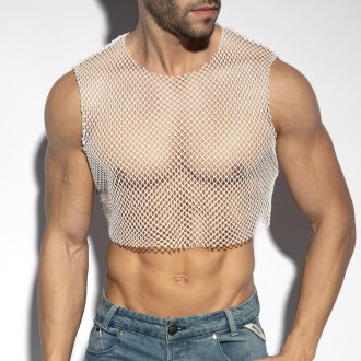 ES Collection TS338 Beachy Net Midriff Crop Top White
