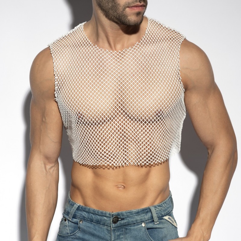 ES Collection TS338 Beachy Net Midriff Crop Top White