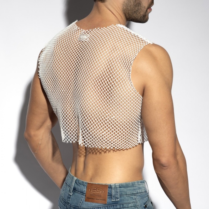 ES Collection TS338 Beachy Net Midriff Crop Top White
