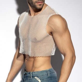 ES Collection TS338 Beachy Net Midriff Crop Top White