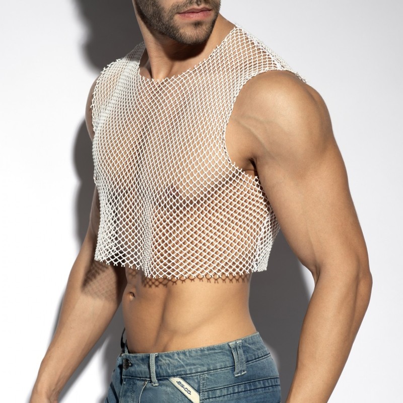 ES Collection TS338 Beachy Net Midriff Crop Top White