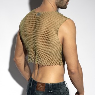 ES Collection TS338 Beachy Net Midriff Crop Top Khaky